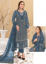 Faux Georgette Blue Festival Wear Thread Embroidery Work Pakistani Suit